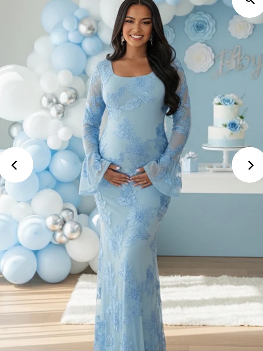 Momyknows Mesh Embroidery Floral Ruffle Bodycon Maternity Maxi Dress Size L